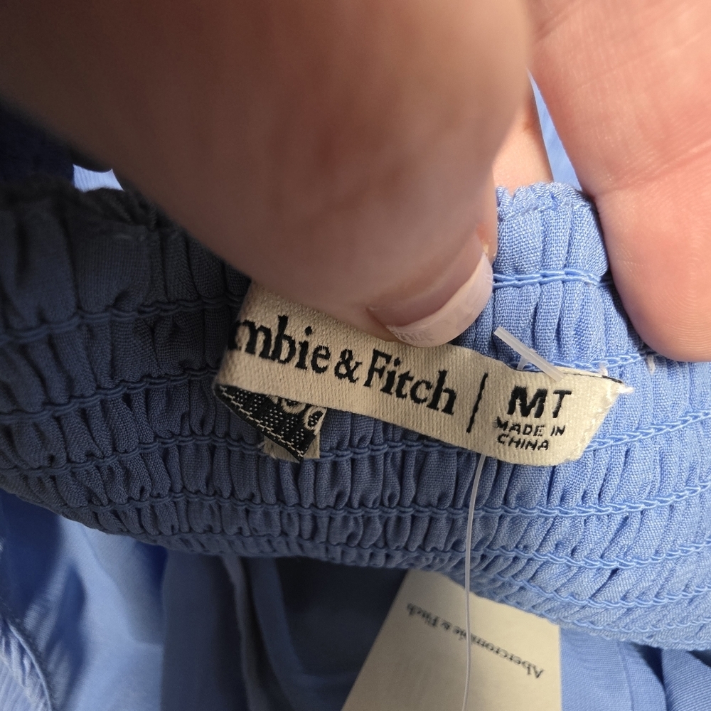 Abercrombie And Fitch Crinkle Textured Ruched Maxi Dress Medium Tall NWT Blue - Picture 11 of 12